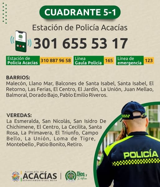 Cuadrantes de la Estación de Policía Acacías. La administración municipal recuerda a