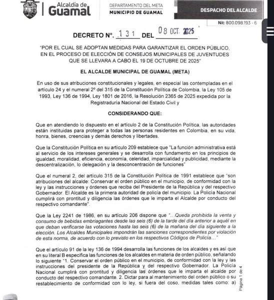 #Atención | Ley seca en Guamal Meta Con motivo de las Elecciones